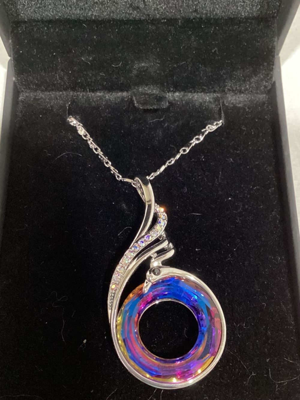 Silver-Tone Multicolor Crystal Swirl Pendant Necklace - Women Jewelry
